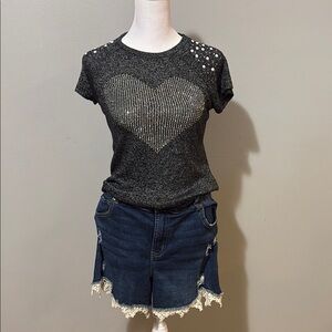 Occasion Black Fitted Embellished Tee